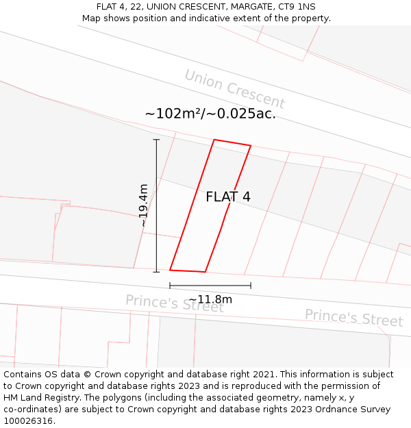 FLAT 4, 22, UNION CRESCENT, MARGATE, CT9 1NS: Plot and title map