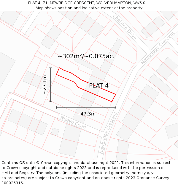 FLAT 4, 71, NEWBRIDGE CRESCENT, WOLVERHAMPTON, WV6 0LH: Plot and title map