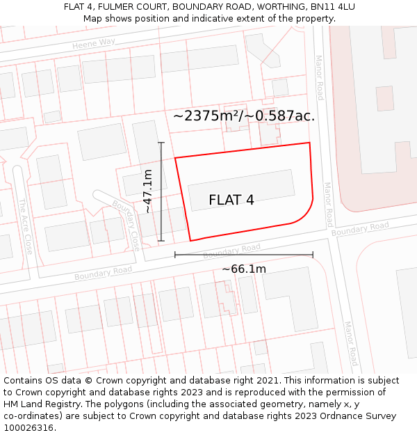 FLAT 4, FULMER COURT, BOUNDARY ROAD, WORTHING, BN11 4LU: Plot and title map