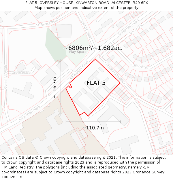 FLAT 5, OVERSLEY HOUSE, KINWARTON ROAD, ALCESTER, B49 6PX: Plot and title map