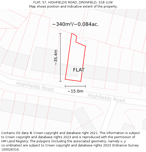 FLAT, 57, HIGHFIELDS ROAD, DRONFIELD, S18 1UW: Plot and title map