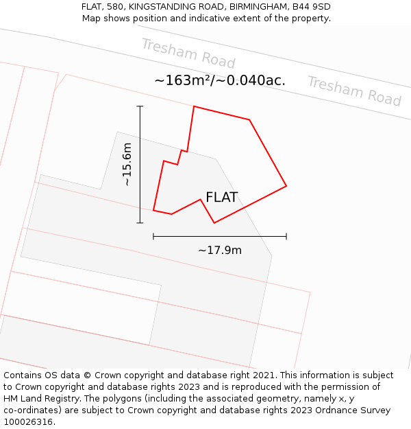 FLAT, 580, KINGSTANDING ROAD, BIRMINGHAM, B44 9SD: Plot and title map