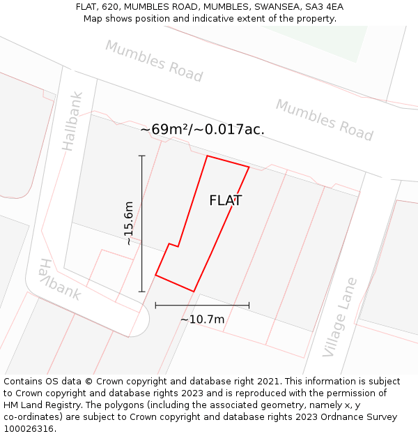FLAT, 620, MUMBLES ROAD, MUMBLES, SWANSEA, SA3 4EA: Plot and title map