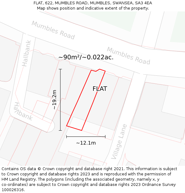 FLAT, 622, MUMBLES ROAD, MUMBLES, SWANSEA, SA3 4EA: Plot and title map