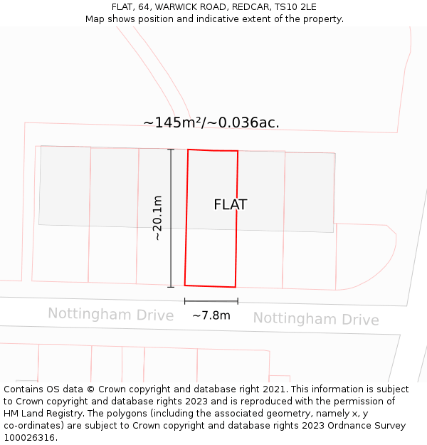 FLAT, 64, WARWICK ROAD, REDCAR, TS10 2LE: Plot and title map