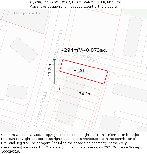 FLAT, 669, LIVERPOOL ROAD, IRLAM, MANCHESTER, M44 5GQ: Plot and title map