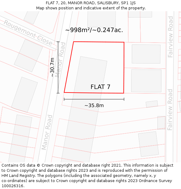 FLAT 7, 20, MANOR ROAD, SALISBURY, SP1 1JS: Plot and title map