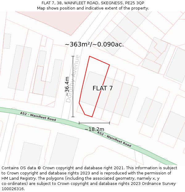 FLAT 7, 38, WAINFLEET ROAD, SKEGNESS, PE25 3QP: Plot and title map