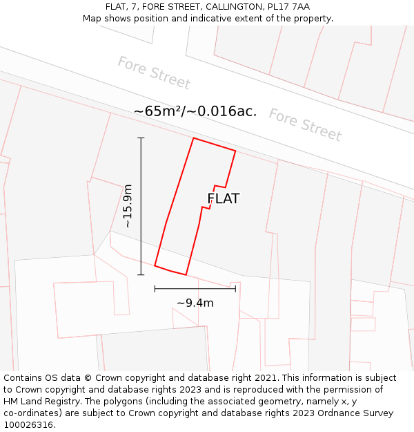 FLAT, 7, FORE STREET, CALLINGTON, PL17 7AA: Plot and title map