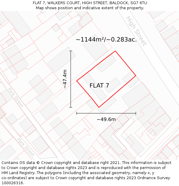 FLAT 7, WALKERS COURT, HIGH STREET, BALDOCK, SG7 6TU: Plot and title map