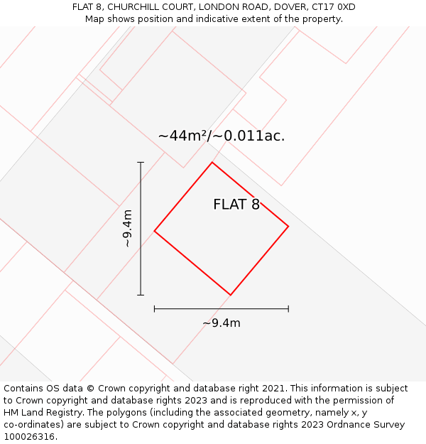FLAT 8, CHURCHILL COURT, LONDON ROAD, DOVER, CT17 0XD: Plot and title map