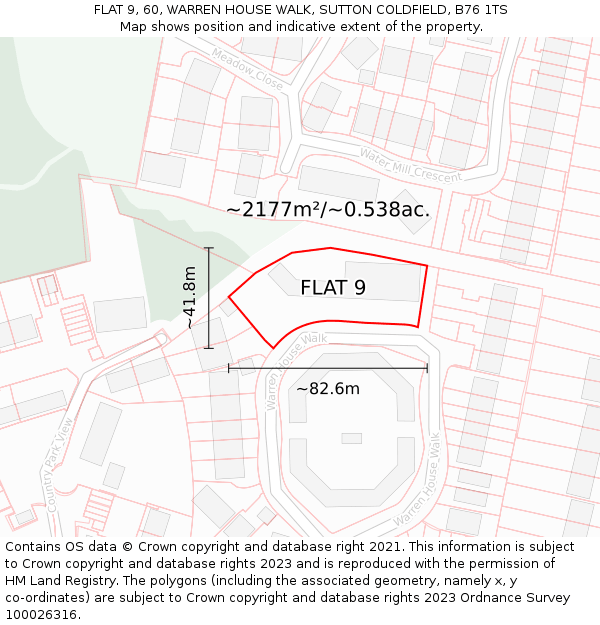 FLAT 9, 60, WARREN HOUSE WALK, SUTTON COLDFIELD, B76 1TS: Plot and title map