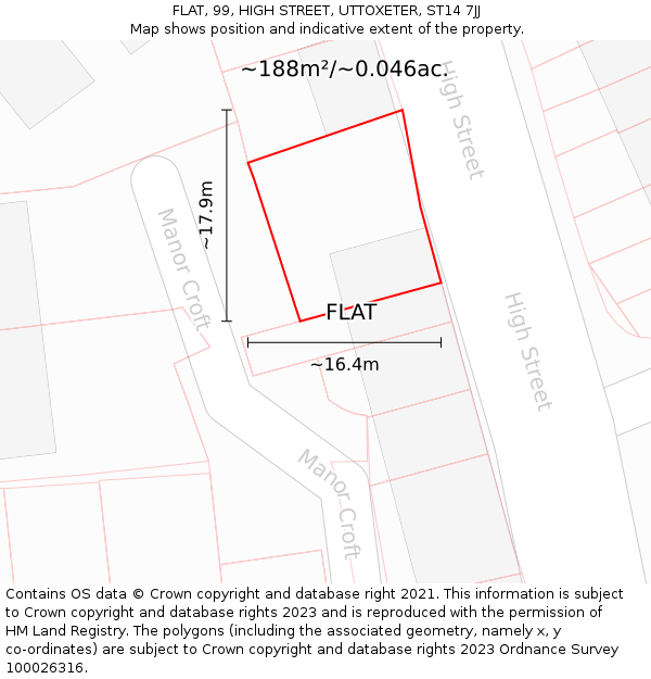 FLAT, 99, HIGH STREET, UTTOXETER, ST14 7JJ: Plot and title map