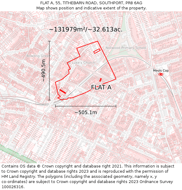 FLAT A, 55, TITHEBARN ROAD, SOUTHPORT, PR8 6AG: Plot and title map