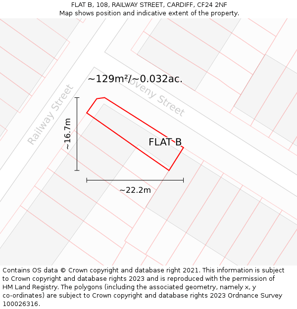 FLAT B, 108, RAILWAY STREET, CARDIFF, CF24 2NF: Plot and title map