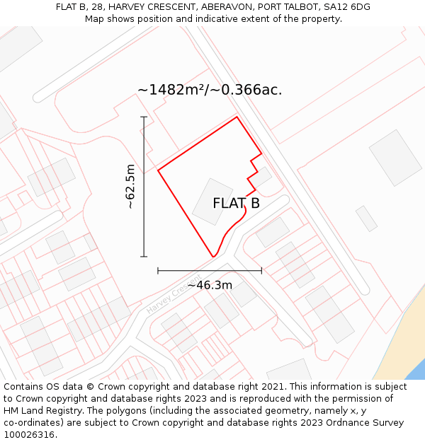FLAT B, 28, HARVEY CRESCENT, ABERAVON, PORT TALBOT, SA12 6DG: Plot and title map