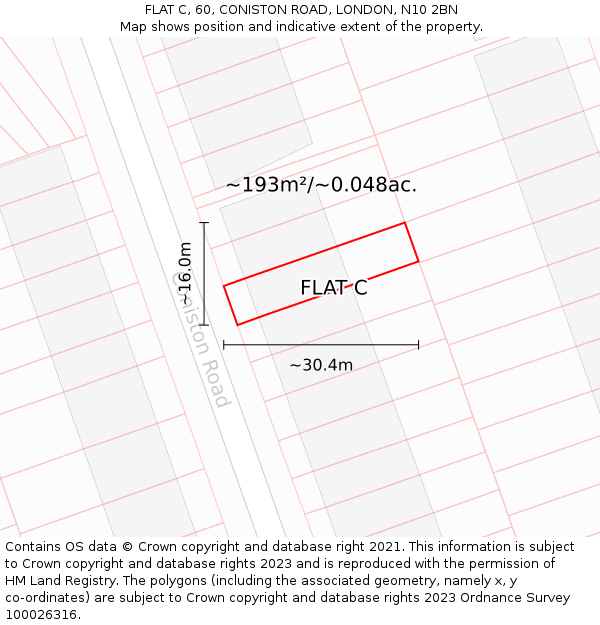 FLAT C, 60, CONISTON ROAD, LONDON, N10 2BN: Plot and title map