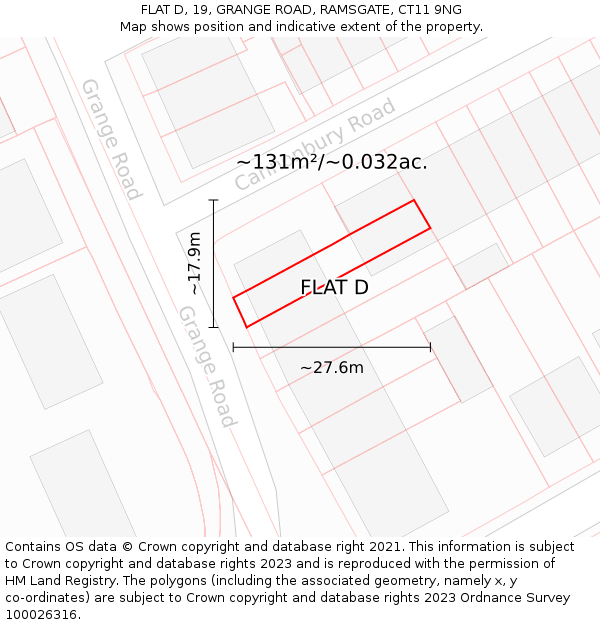 FLAT D, 19, GRANGE ROAD, RAMSGATE, CT11 9NG: Plot and title map