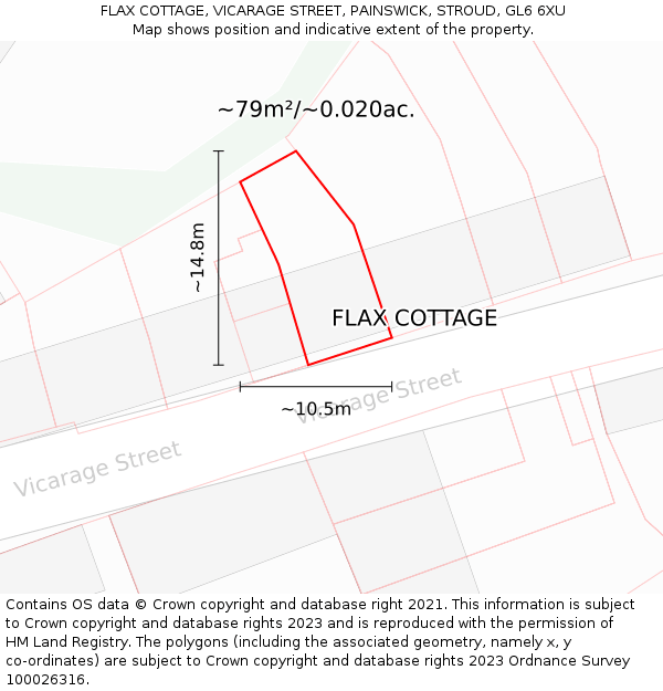 FLAX COTTAGE, VICARAGE STREET, PAINSWICK, STROUD, GL6 6XU: Plot and title map