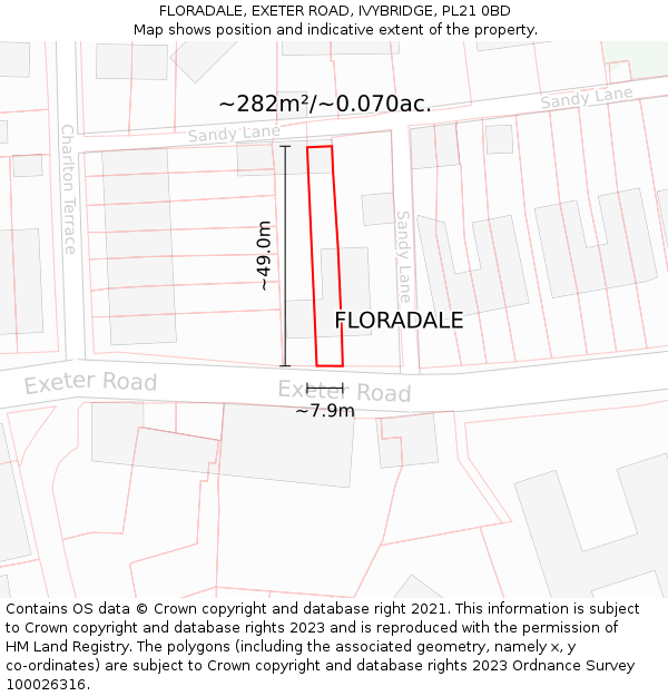 FLORADALE, EXETER ROAD, IVYBRIDGE, PL21 0BD: Plot and title map