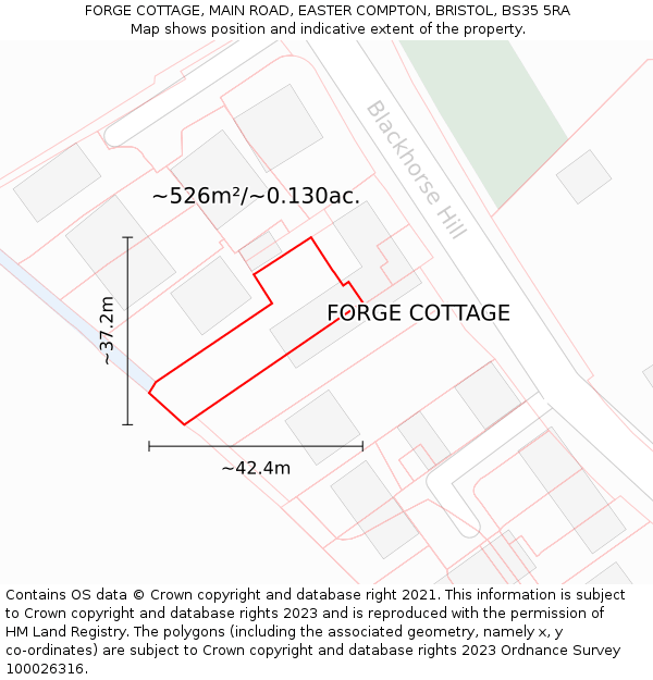 FORGE COTTAGE, MAIN ROAD, EASTER COMPTON, BRISTOL, BS35 5RA: Plot and title map