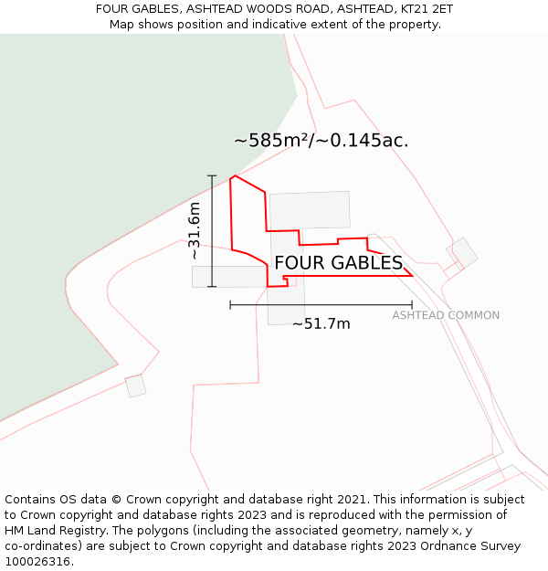 FOUR GABLES, ASHTEAD WOODS ROAD, ASHTEAD, KT21 2ET: Plot and title map