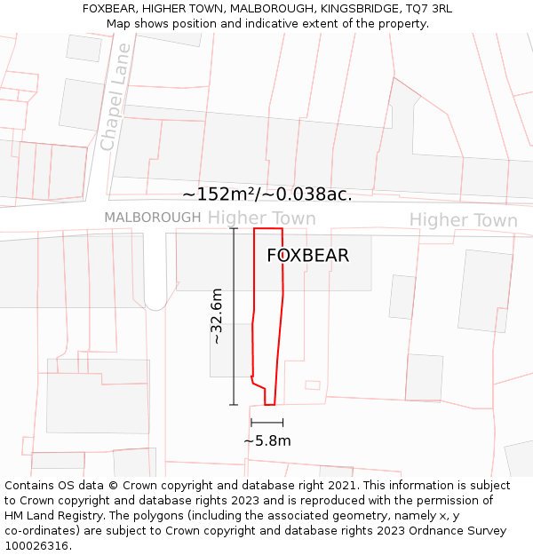 FOXBEAR, HIGHER TOWN, MALBOROUGH, KINGSBRIDGE, TQ7 3RL: Plot and title map