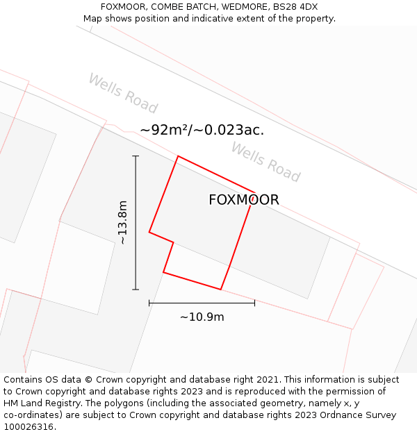 FOXMOOR, COMBE BATCH, WEDMORE, BS28 4DX: Plot and title map