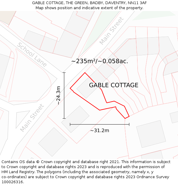 GABLE COTTAGE, THE GREEN, BADBY, DAVENTRY, NN11 3AF: Plot and title map