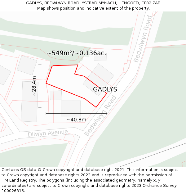 GADLYS, BEDWLWYN ROAD, YSTRAD MYNACH, HENGOED, CF82 7AB: Plot and title map