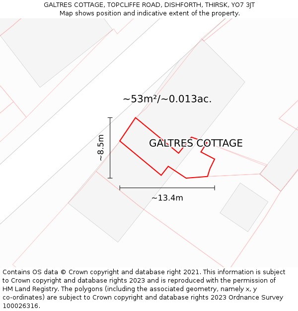 GALTRES COTTAGE, TOPCLIFFE ROAD, DISHFORTH, THIRSK, YO7 3JT: Plot and title map