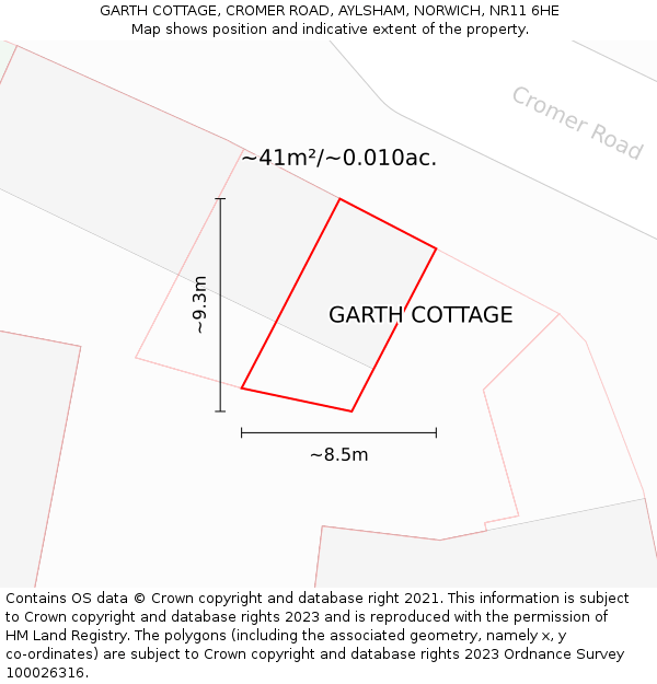GARTH COTTAGE, CROMER ROAD, AYLSHAM, NORWICH, NR11 6HE: Plot and title map