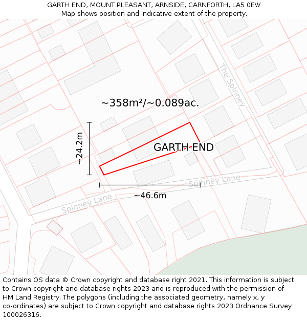 GARTH END, MOUNT PLEASANT, ARNSIDE, CARNFORTH, LA5 0EW: Plot and title map