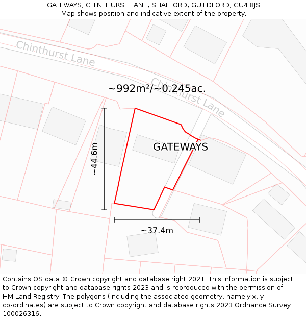 GATEWAYS, CHINTHURST LANE, SHALFORD, GUILDFORD, GU4 8JS: Plot and title map