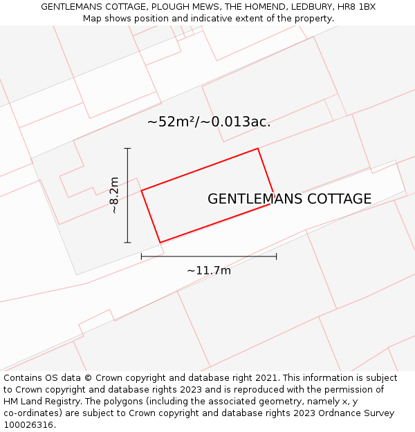 GENTLEMANS COTTAGE, PLOUGH MEWS, THE HOMEND, LEDBURY, HR8 1BX: Plot and title map