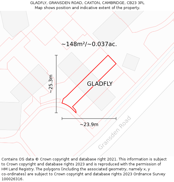 GLADFLY, GRANSDEN ROAD, CAXTON, CAMBRIDGE, CB23 3PL: Plot and title map