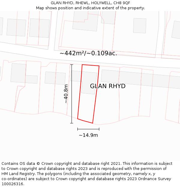 GLAN RHYD, RHEWL, HOLYWELL, CH8 9QF: Plot and title map