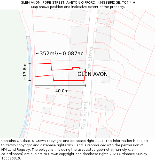 GLEN AVON, FORE STREET, AVETON GIFFORD, KINGSBRIDGE, TQ7 4JH: Plot and title map