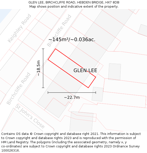 GLEN LEE, BIRCHCLIFFE ROAD, HEBDEN BRIDGE, HX7 8DB: Plot and title map