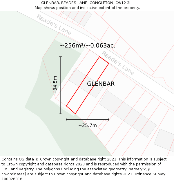 GLENBAR, READES LANE, CONGLETON, CW12 3LL: Plot and title map