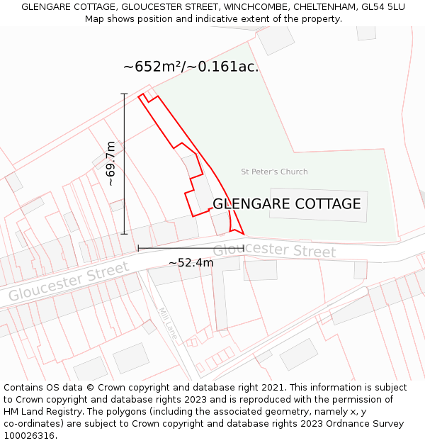 GLENGARE COTTAGE, GLOUCESTER STREET, WINCHCOMBE, CHELTENHAM, GL54 5LU: Plot and title map