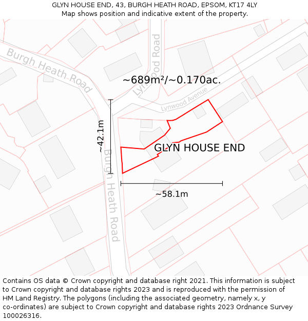 GLYN HOUSE END, 43, BURGH HEATH ROAD, EPSOM, KT17 4LY: Plot and title map