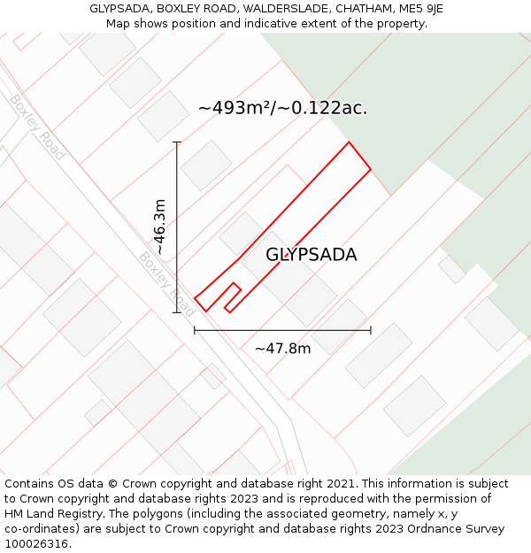 GLYPSADA, BOXLEY ROAD, WALDERSLADE, CHATHAM, ME5 9JE: Plot and title map