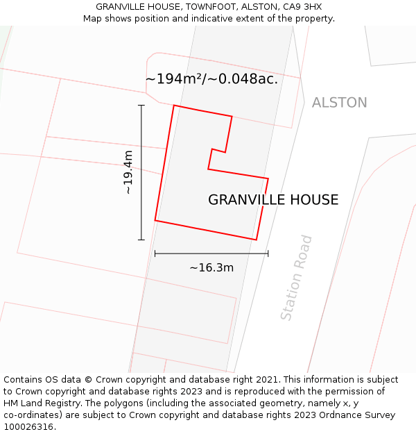 GRANVILLE HOUSE, TOWNFOOT, ALSTON, CA9 3HX: Plot and title map