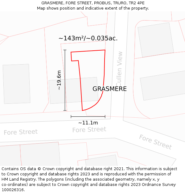 GRASMERE, FORE STREET, PROBUS, TRURO, TR2 4PE: Plot and title map