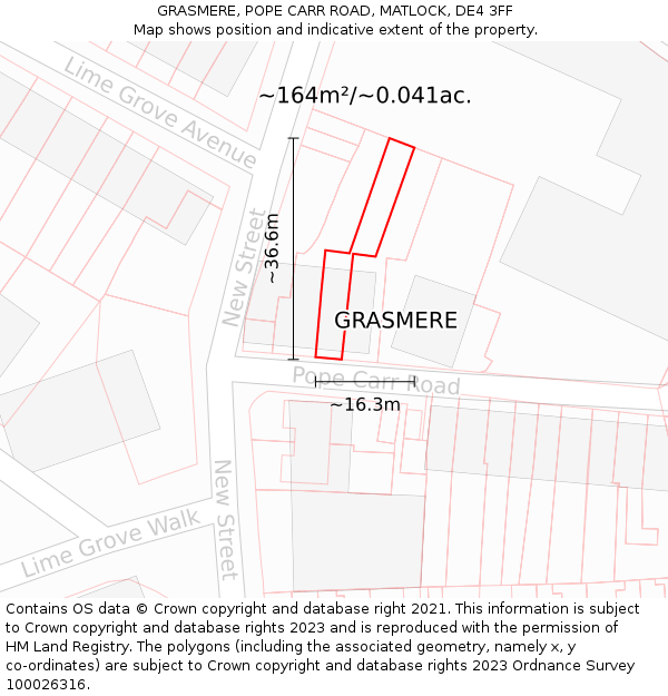 GRASMERE, POPE CARR ROAD, MATLOCK, DE4 3FF: Plot and title map