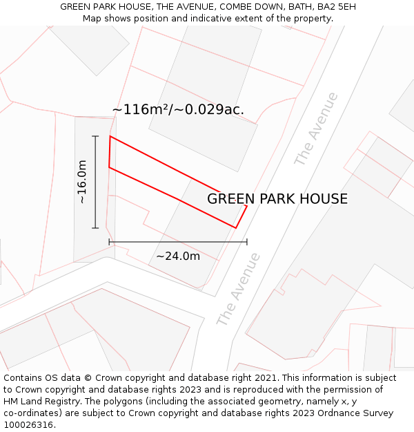 GREEN PARK HOUSE, THE AVENUE, COMBE DOWN, BATH, BA2 5EH: Plot and title map