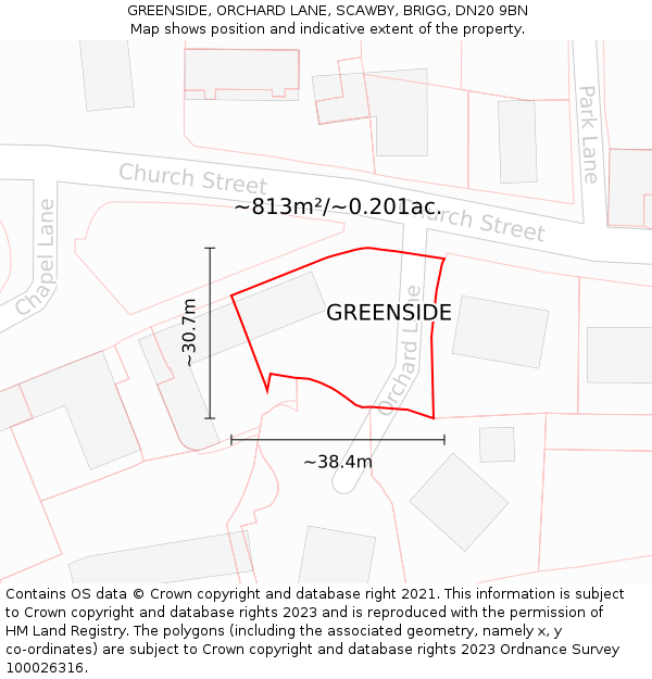 GREENSIDE, ORCHARD LANE, SCAWBY, BRIGG, DN20 9BN: Plot and title map