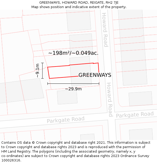 GREENWAYS, HOWARD ROAD, REIGATE, RH2 7JE: Plot and title map