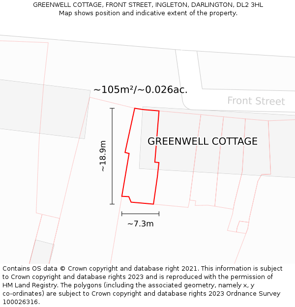 GREENWELL COTTAGE, FRONT STREET, INGLETON, DARLINGTON, DL2 3HL: Plot and title map